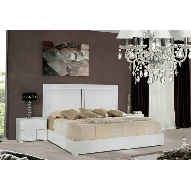 Modern White Gloss Finish Queen Bedroom Set 3Pcs Made In Italy VIG ...