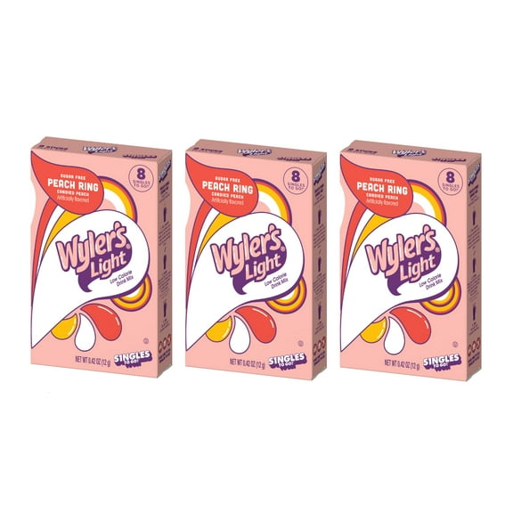 SINGLES TO GO! Wyler's Light Peach Ring Flavor, 6 Per Box 18 Total Servings, Trend Inspired Flavor, Low Calorie Drink Mix, Perfect for Taking On The Go (Pack of 3)