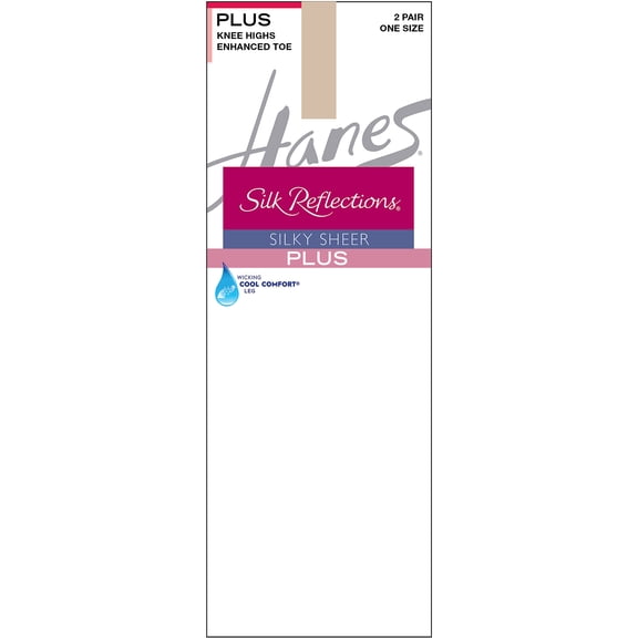 Hanes Silk Reflections Knee Highs, Enhanced Toe, 2-Pack (Plus Size) Travel Buff Women's