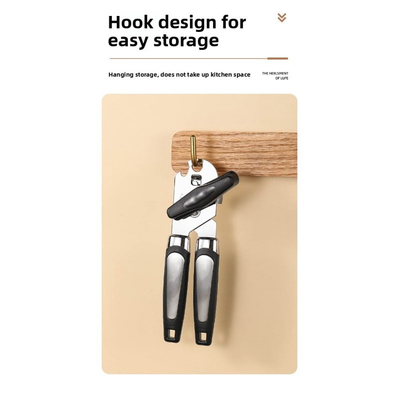 Heavy Duty Stainless Steel Manual Can Opener with Ergonomic Handle for Kitchen Safety Smooth Edge Cut and Built-in Bottle Opener