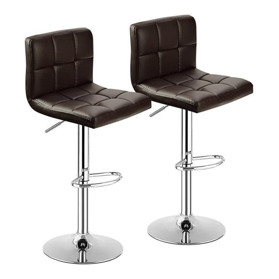 Pemberly Row 34.5" PU Leather and Steel Swivel Bar Stools in Brown (Set of 2)