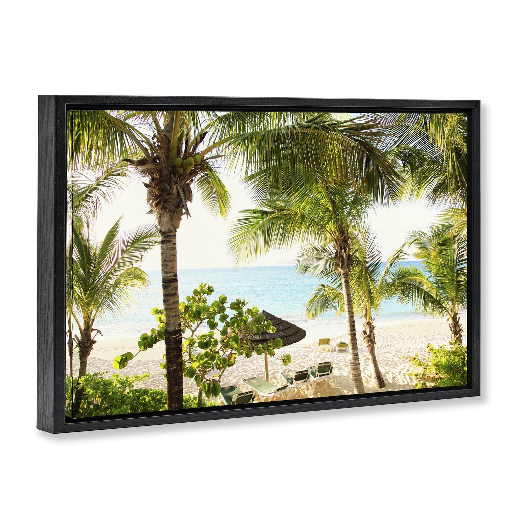 Stupell Industries Tropical Beach Resort Landscape Photography Black Floater Framed Canvas Art Print Wall Art, 25 x 17