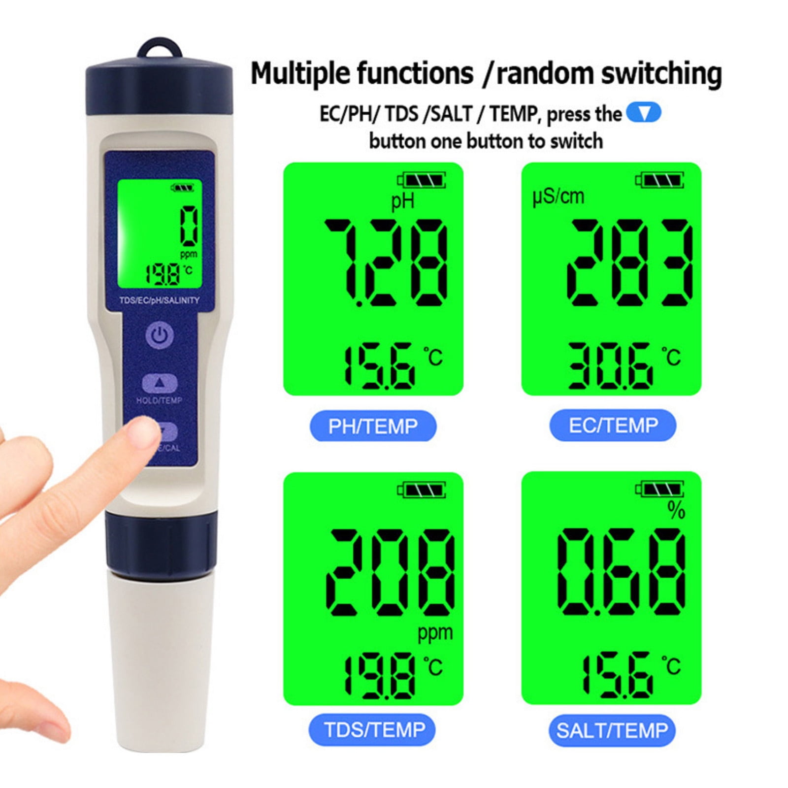 Pool Salt Tester, Digital Salt Water Pool Tester & Ph Tester, Salt Tester for Saltwater Pool, Digital Salinity Tester for Water, 5 In 1 Salinity Ph Temp EC and Tds Meter for Pool, Saltwater Aquarium