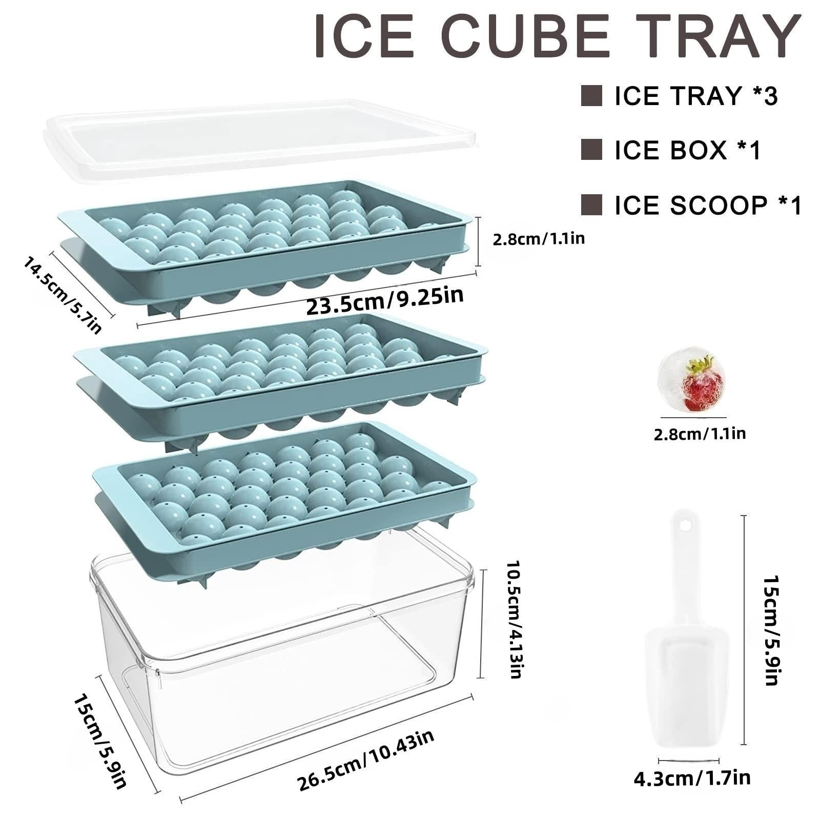 Ice Cube Tray with Lid and Bin - Round Ice Trays for Freezer with Lid - Ice Cube Trays for Freezer with Ice Container