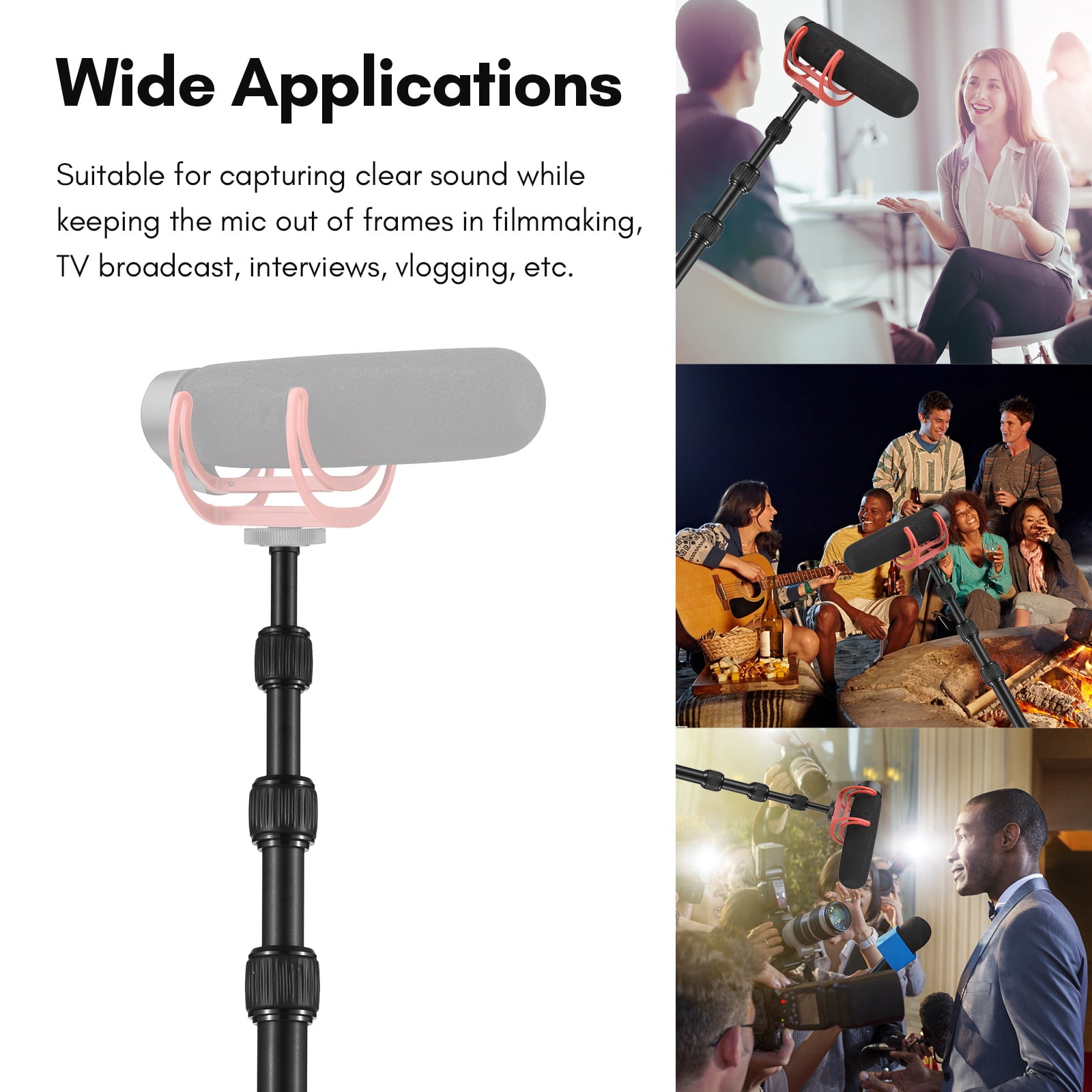 Andoer Handheld Microphone Boom Arm 6-Section Extendable Mic Arm Aluminum Alloy Boom Pole for Microphones 1/4 Inch Screw & Thread with Foam Grip Locks 46cm-200cm/18.1in-78.7in Adjustable Le