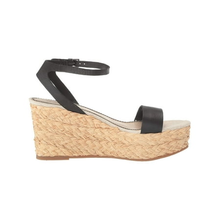 

SPLENDID Womens Black 2 Platform Ankle Strap Padded Marie Round Toe Wedge Buckle Leather Espadrille Shoes 10 M