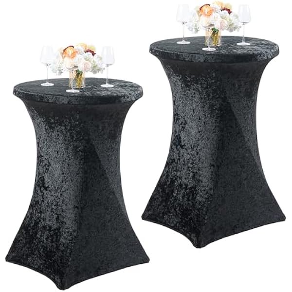 wonima02 Black 32x43inch Velcet Cocktail Table Cover, 2 Pack Wrinkel Free High Top Cocktail Tablecloth for Bar Wedding Birthday Party Banquet