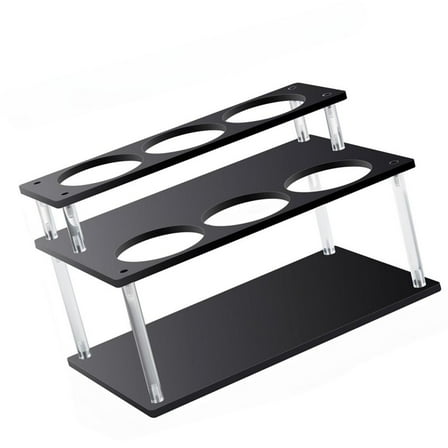 WE-POLUJ 2 Tiers Black Acrylic Coffee Syrup Rack Organizer Holds 6 Bottles For Kitchen Countertop Condiments Storage Stand