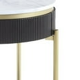 thumbnail image 4 of Ville 23 Inch Round Side End Table White Faux Marble Top Brown Reeded Edge, 4 of 5