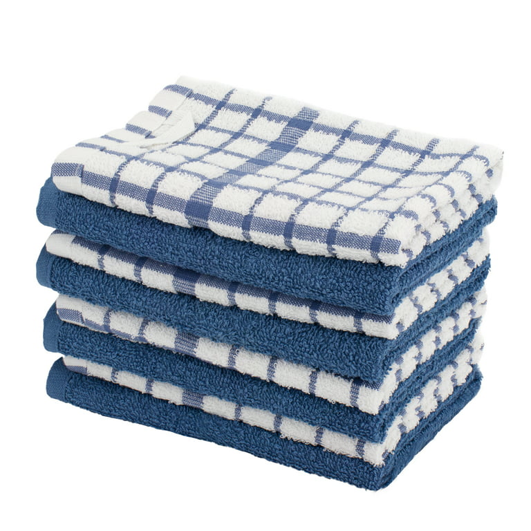RITZ Terry Plaid Cotton Kitchen Towel and Dish Cloth Federal Blue