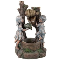 Pure Garden Polyresin Boy and Girl Outdoor Water Fountain (Antique Bronze)