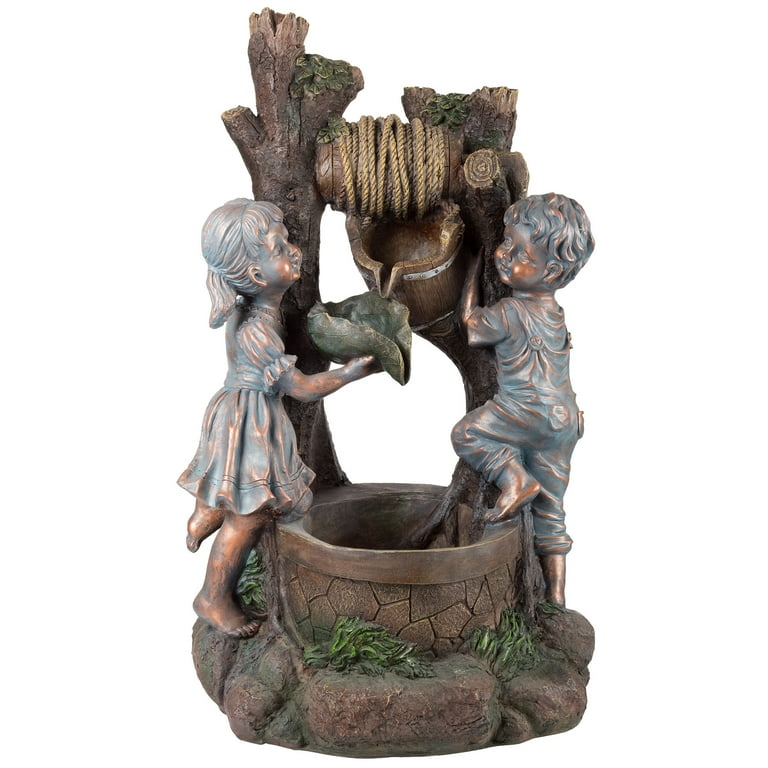 Pure Garden Outdoor Water Fountain With Boy and Girl, Antique Bronze Design and Soothing Sound for Decor on Patio, Lawn and Garden Pure Garden Outdoor Water Fountain With Boy and Girl, Antique Bronze Design and Soothing Sound for Decor on Patio, Lawn and Garden