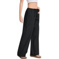 thumbnail image 4 of Women Cotton Linen Summer Palazzo Pants Drawstring Waist Wide Leg Lightweight Beach Trousers with Pockets, 4 of 10