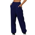 thumbnail image 3 of WTXUE Womens Jogger Pants, Sweatpants Women's Thin High Waisted Loose Comfortable High Waisted Jogging Pants with Pockets Casual, Scrub Pants Slacks, Dark Blue, 3 of 3