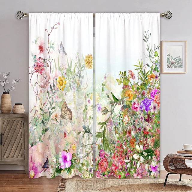 Innerwin Rideaux Protection UV Draperies Isolées Thermiquement Occultantes Imprimé Floral Rideau de Fenêtre Écoénergétique Imperméable Poche pour Tringle Panneau Moderne Blanc 120x150cm/47.24x59.06 Pouces LxH