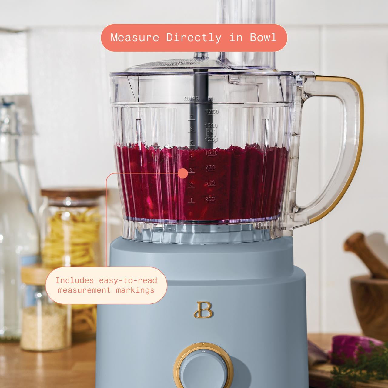 Beautiful 10-Cup Food Processor with Accessories, Cornflower Blue by Drew Barrymore