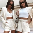 thumbnail image 2 of Baberdicy Top Shorts Women's Two-Piece Jacket Shorts Suit Temperament Fashion Casual Lapel Cardigan Short Suit Office Solid Suit Womens Blazer White, 2 of 6