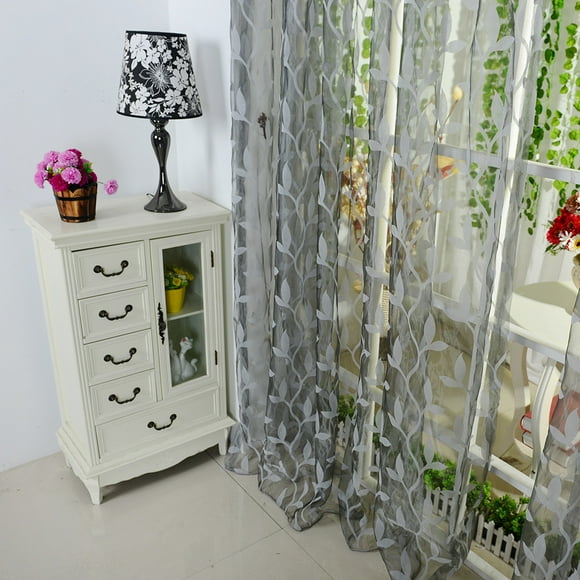EGNMCR Curtains, Curtains for Bedroom Leaf Sheer Curtain Tulle Window Voile Drape Valance 1 Panel Fabric curtain