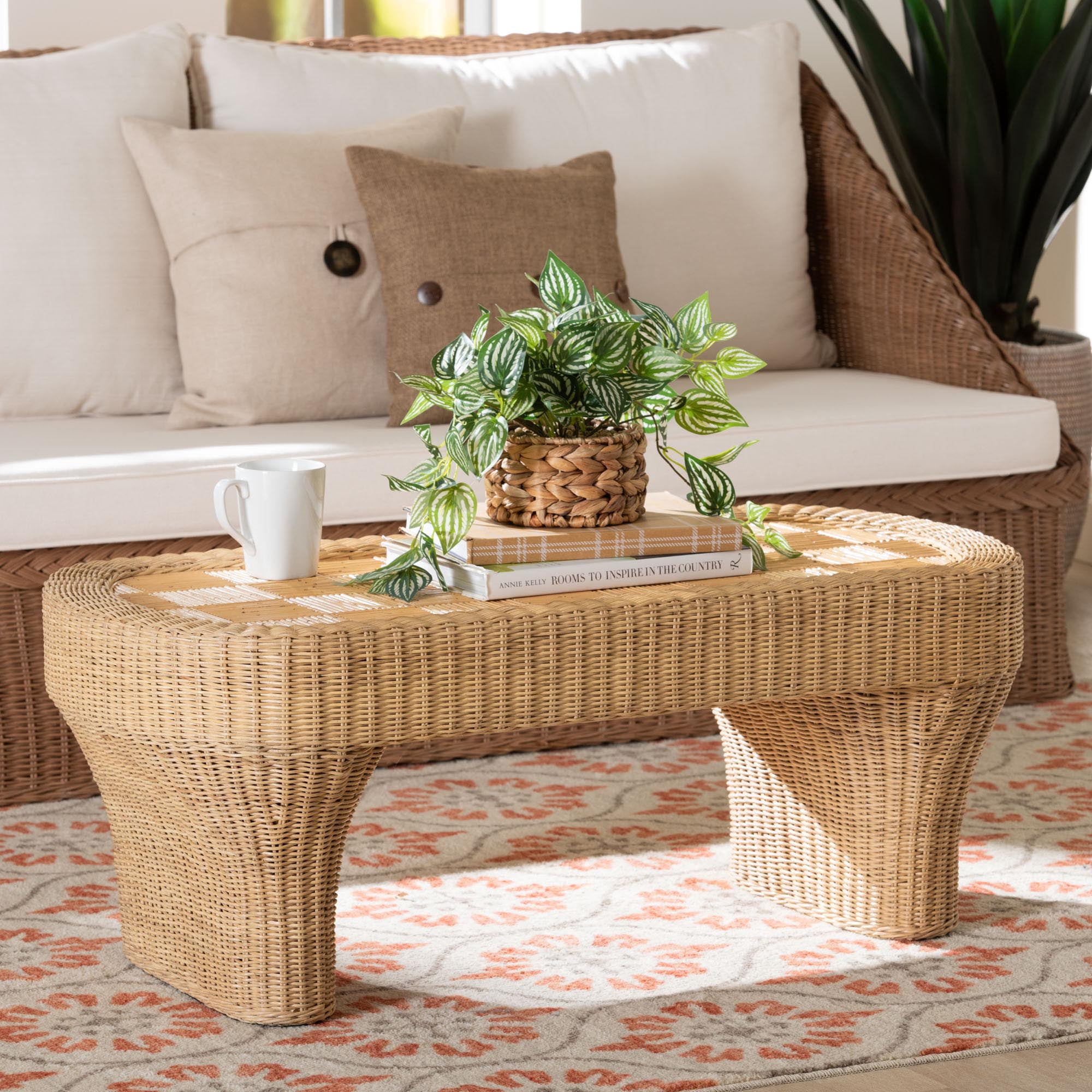 bali & pari Canika Boho Coffee Table, Natural Rattan