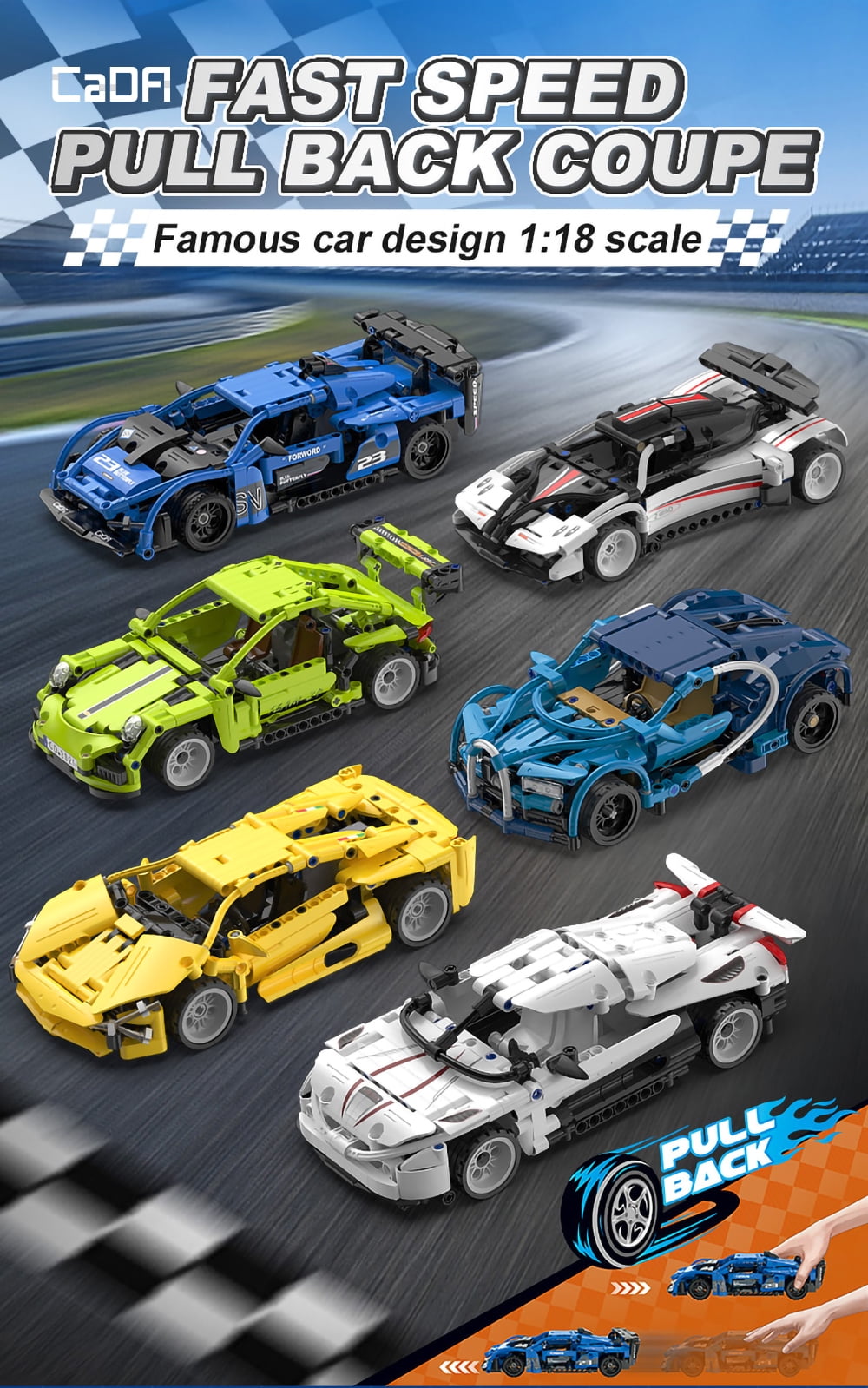 CADA Race Car Building Toys - Pull Back 368Pcs Apocalypse Sport Car  Building Brick Kit for 6 7 8 9 10 + Years Old Boys Kids Birthday Gifts,  STEM Toy