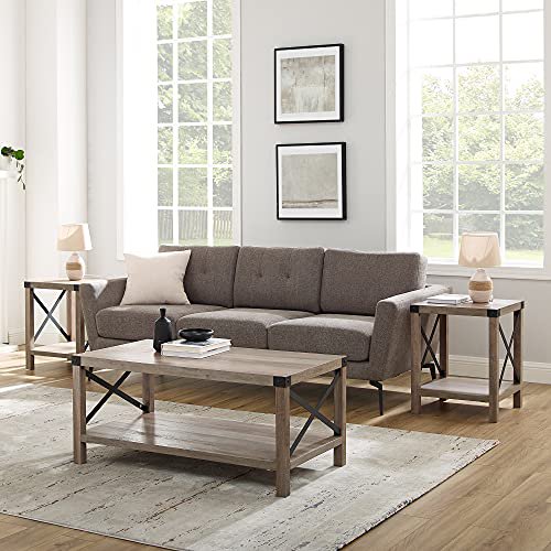 Walker Edison Sedalia Ensemble Moderne de Ferme 3 Pcs Table d'Appoint et Table Basse en Métal, Lot de 3, Gris Lavé