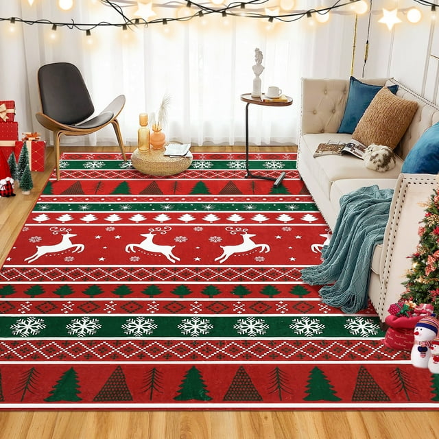 HOMERRY Christmas Non-Slip Area Rug for Living Room 4x6 ft Rug for Bedroom Modern Red Washable Indoor Floor Carpet Boho Farmhouse Room Decor