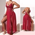 thumbnail image 4 of Bovxnpu Long Nightgowns for Women Sleeveless Sleepshirt Lace Deep V-Neck Dress High Slit Long Sheer Lounge Sleepwear, 4 of 5