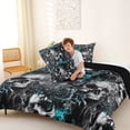 thumbnail image 4 of Homewish Gothic Sugar Skull Queen Comforter Set,Happy Halloween Comforter Sets Queen,Teal,Black Reversible,3 Pieces,1 Comforter and 2 Pillowcases, 4 of 7