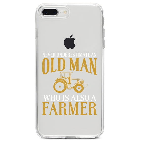 DistinctInk Clear Shockproof Hybrid Case for iPhone 7 PLUS / 8 PLUS (5.5" Screen) TPU Bumper Acrylic Back Tempered Glass Screen Protector - Never Underestimate Old Man Farmer