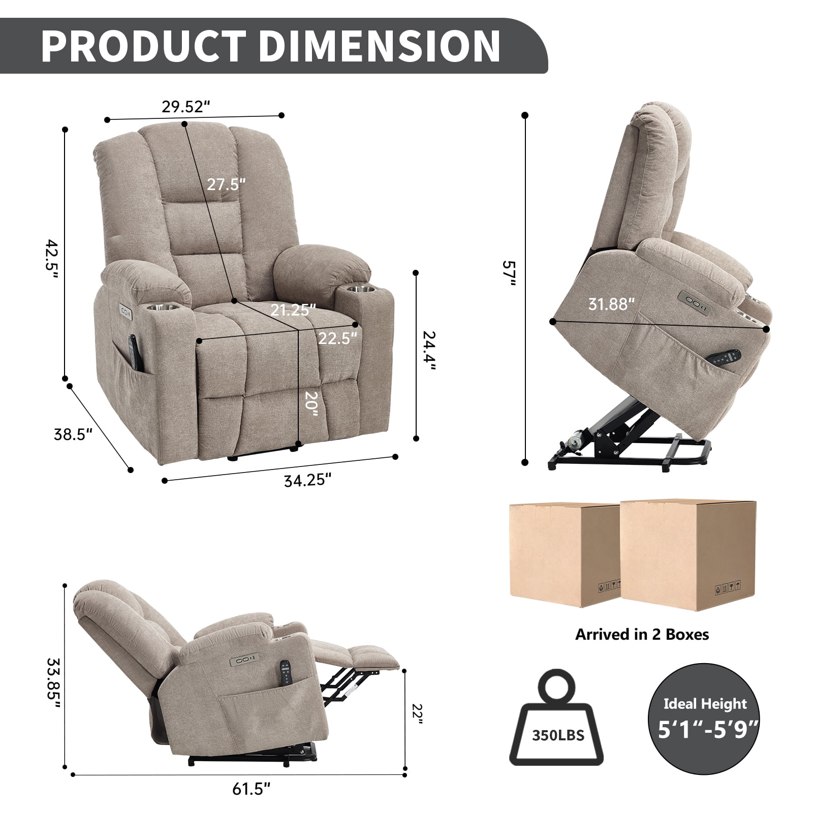 LiviNest Power Lift Recliner Chair for Elderly: Stand Up Easily with Remote Control - 8-Point Massage & Heat for Relaxation - Overstuffed Wide Recliner with USB Ports & Cup Holders