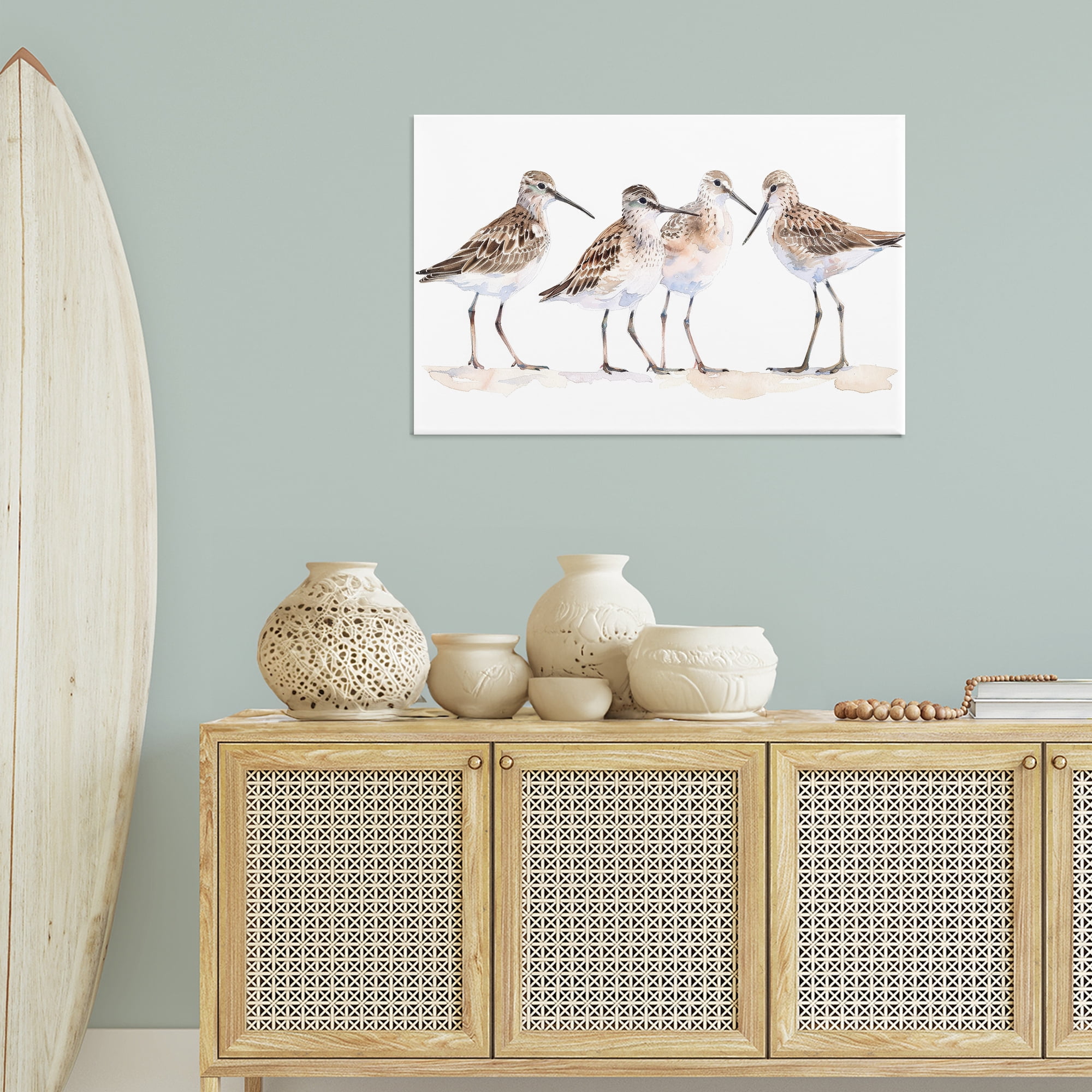 Stupell Industries Sand Pipers Gathered Animals Painting Wrapped Canvas Art Print Wall Art, 36 x 24
