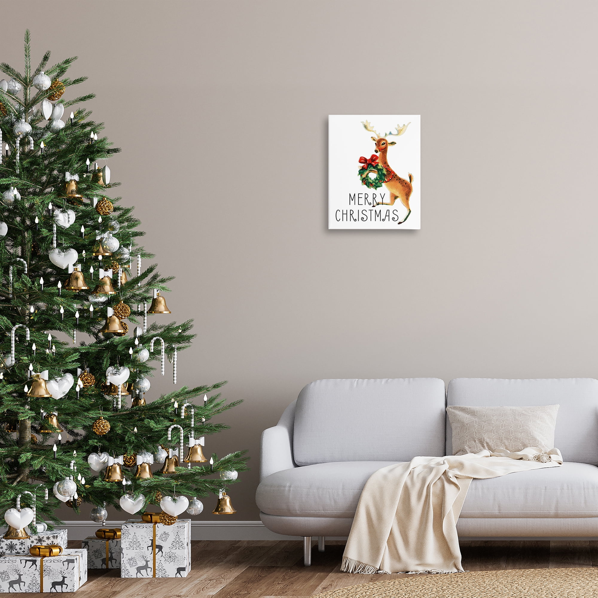 Stupell Industries Merry Christmas Reindeer Holiday Painting Gallery Wrapped Canvas Art Print Wall Art, 16 x 20