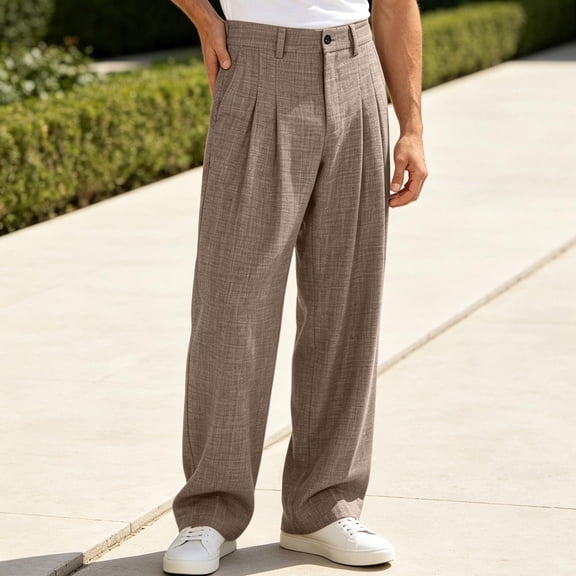Yaoyar Pleated Men's Wide Leg Trousers, Mid Rise with Draped Silhouette and Relaxed Fit for Office Casual Wear