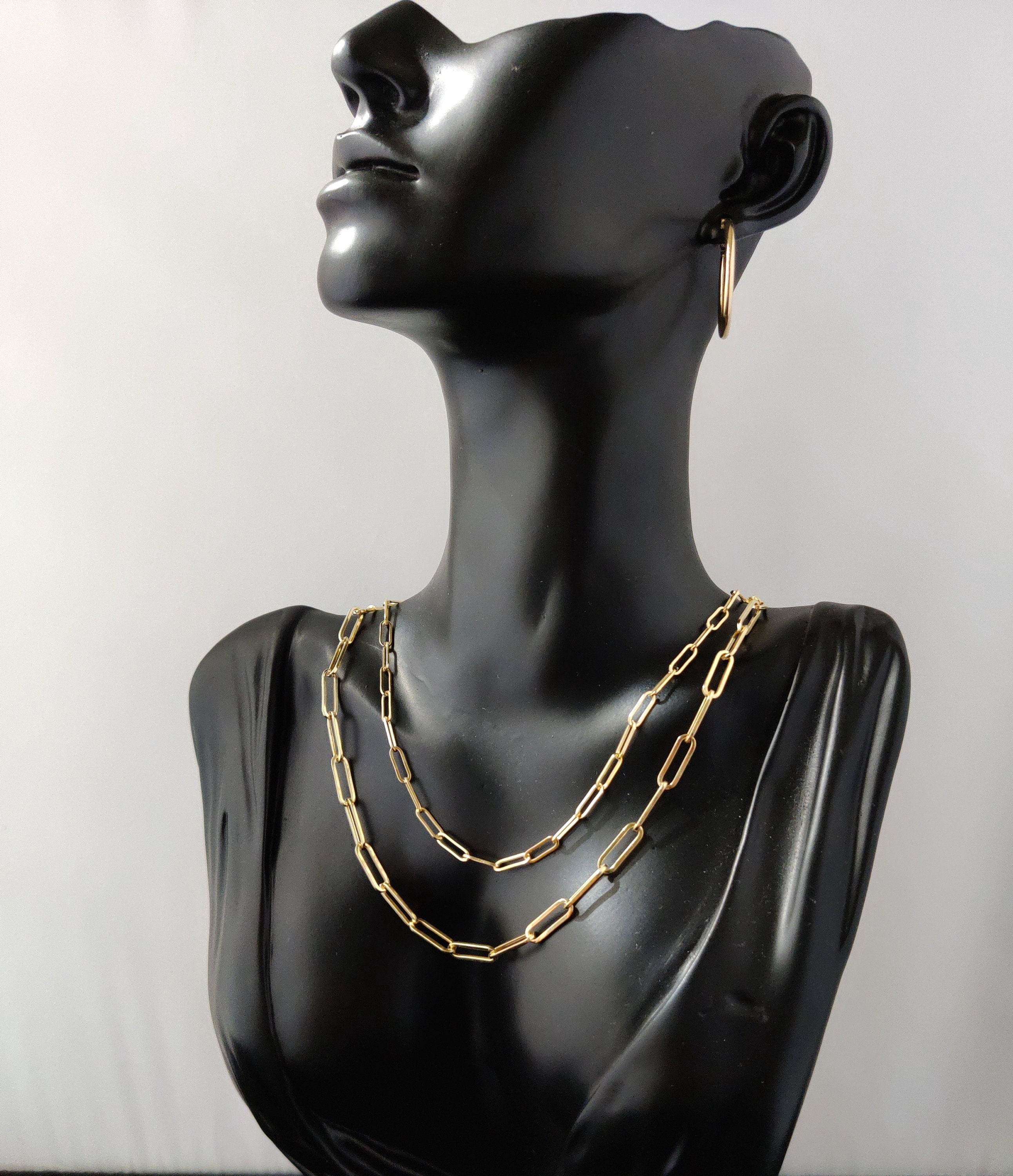 14k SOLID Gold Italian Style Paperclip Chain, 1.5mm - 4.5mm Women Necklace, 14k Italian Style Paperclip,  14k Yellow Gold Paperclips (Width:3.2mm; Necklace length:18;)