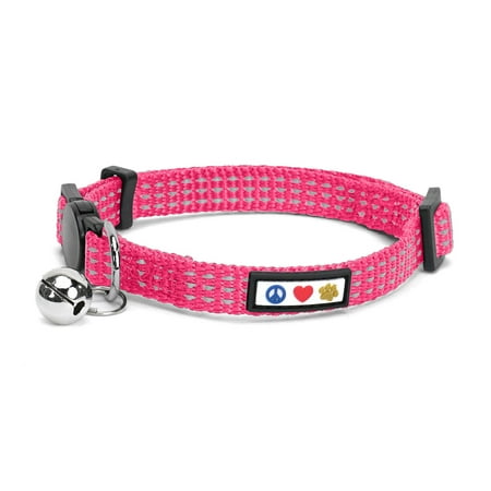 UPC: 0088057070856 | Pawtitas Reflective Cat Collar with Safety Buckle and Removable Bell Cat Collar Kitten Collar Pink Cat Collar