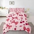 thumbnail image 3 of Homewish Kawaii Pink Bowknot Queen Comforter Set, Cartoon Cherry Leaf Plant Bedding Sets, Teens Kids Boys Girls Reversible Bedding Comforter Set, Breathable Home Decor, 3 Pieces, 3 of 8