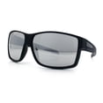 thumbnail image 4 of Mens Oversized Biker Wrap Rubberized Matte Plastic Rectangular Sport Sunglasses Black - Silver Mirror, 4 of 8