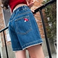 thumbnail image 5 of WQNVRNR Girls Denim Shorts- Elastic Waist Fashion Summer Casual Short with Pockets Blue Size 14, 5 of 9