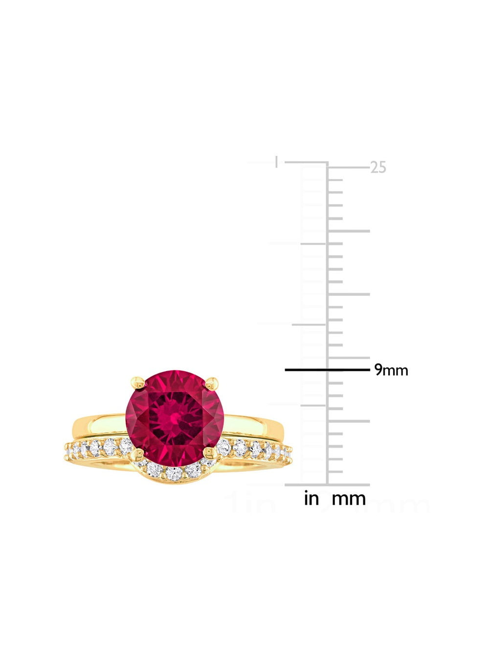 2.80 Carat (Ctw) Lab-Created Ruby and White Sapphire with Bridal Wedding Set Engagement Ring 10K Yellow Gold for Women