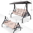 thumbnail image 4 of NOBLEMOOD 3 Seat Outdoor Porch Swing with Polycarbonate Hardtop, Convertible Backrest, Cup Holders, Cushions & Pillows, 4 of 6