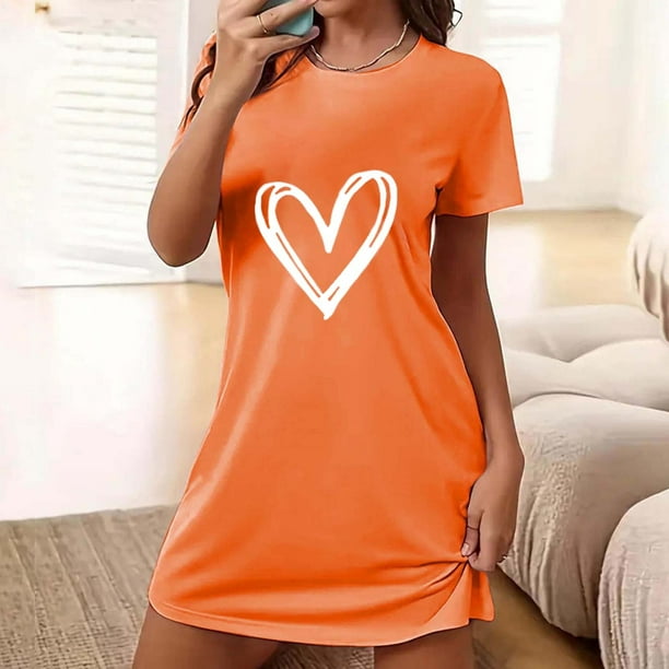 Camisón corto de poliéster para mujer, talla grande, estampado de San Valentín, cuello redondo, manga corta
