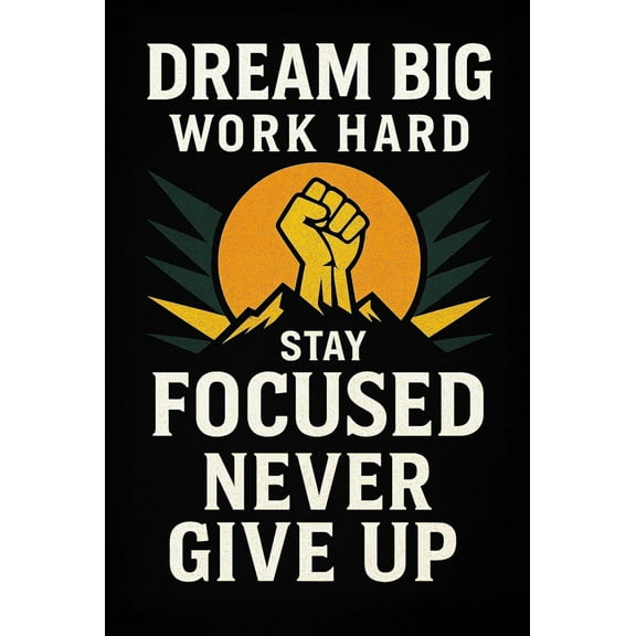 Motivational Wall Art Inspirational Quote Poster for Office, Home, Gym, or Classroom  Positive Affirmations Wall Decor to Stay Focused, Work Hard, Dream Big, Never Give Up poster