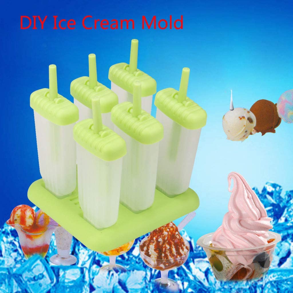 6 Pack Ice Bar Molds Ice Pop Maker Popsicle Mold Set with Tray