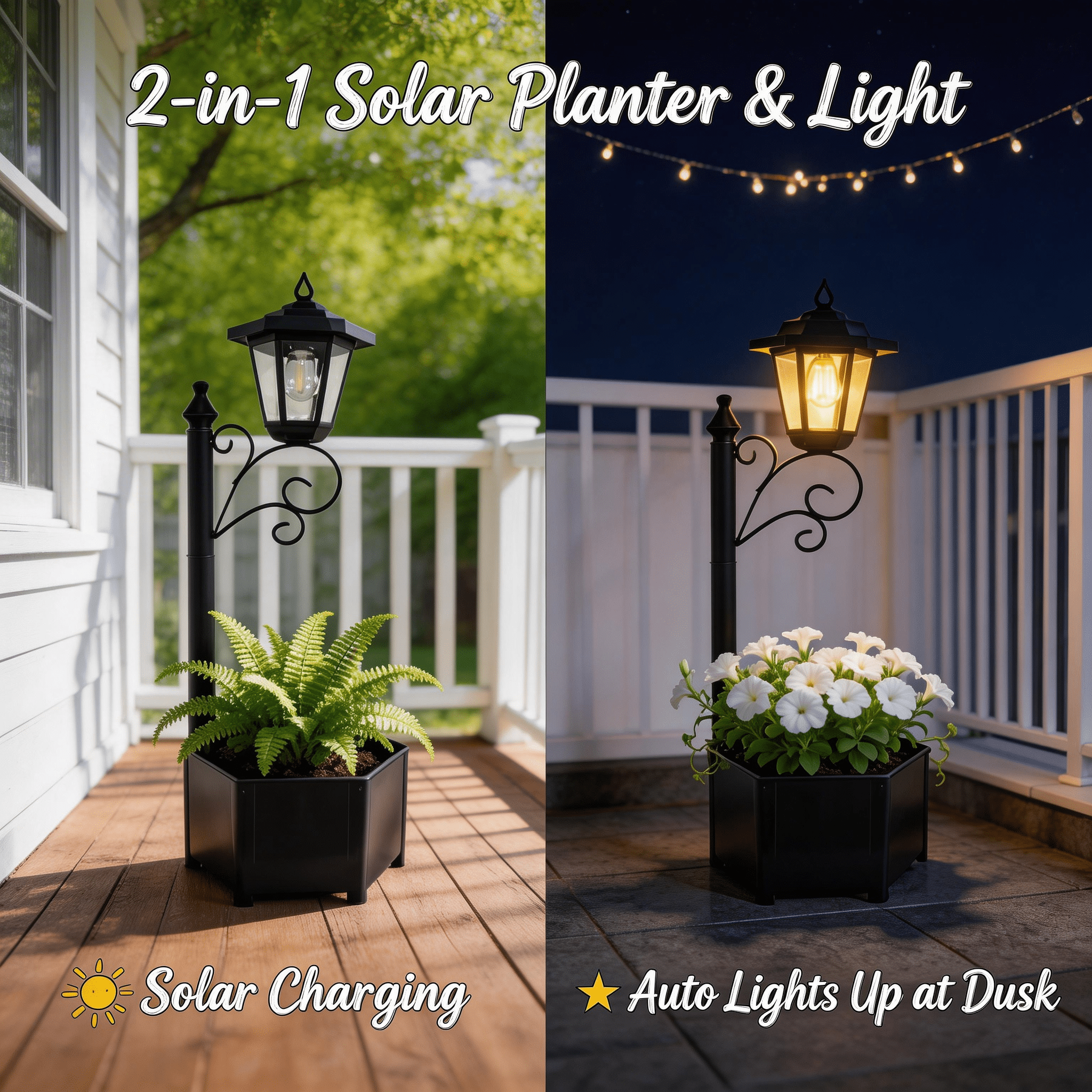 DJGIFI 73cm Solar Pathway Light with Planter,  Auto On/Off Outdoor Garden Light, LED Bulb for Patio