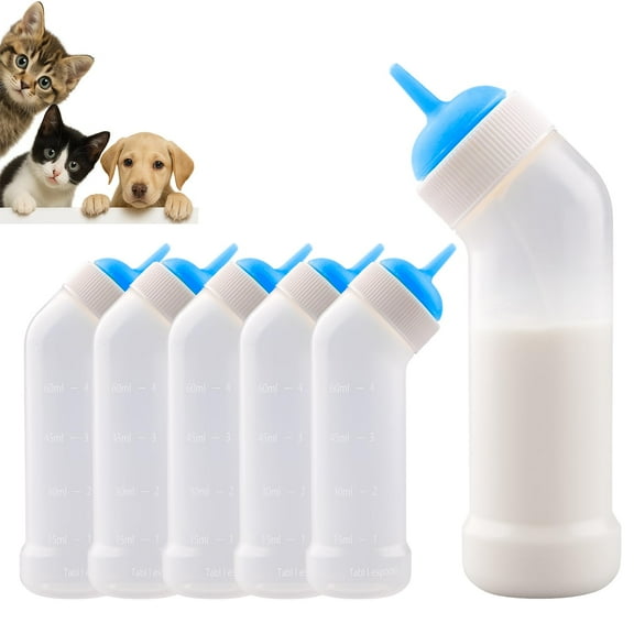 5 Pack Pet Nursing Bottle for Newborn Animals,Kitten Bottle Feeding Kit Silicone Nipple for Kittens Puppys Rabbits Squirrel (Blue, Middle)