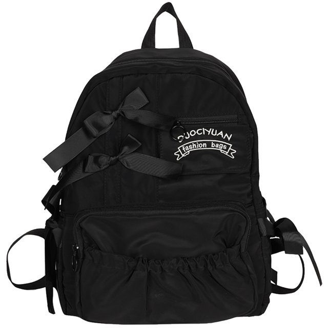 Bolsa Para La Escuela Süße Reisetasche, bequemer Mädchen-Rucksack mit Fliege, Nylon-Büchertasche (schwarz)