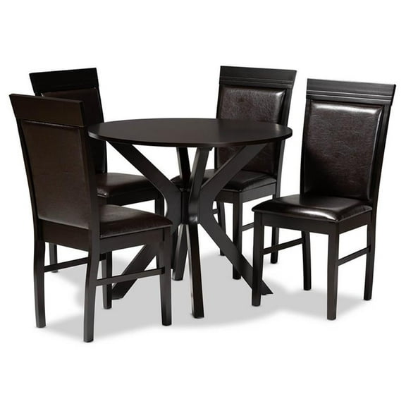 Bowery Hill Dark Brown Faux Leather Wood 5-Piece Dining Set