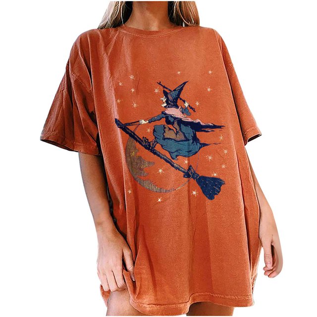 Tops de mujer Bruja Patrones de características creativas Estampados casuales Mangas cortas sueltas Tops de hombres y mujeres Camisetas de cuello redondo Pompotops hfajkhk139040