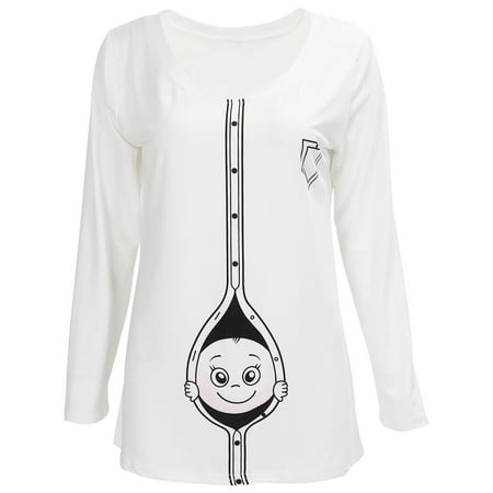 

Geieold Women New Maternity Pregnancy T Shirt Baby Print Funny Maternity Pregnant Clothes Long Sleeve Tee Plus Size(White XXXL)