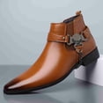 thumbnail image 2 of Men's Eagle Metal Buckle Chelsea Boots, Pointed Toe PU Leather Side-Zip Ankle Boots, Punk Rock Style Chain-Decorated Boots for Daily, Party, Performance Wear, 2 of 6